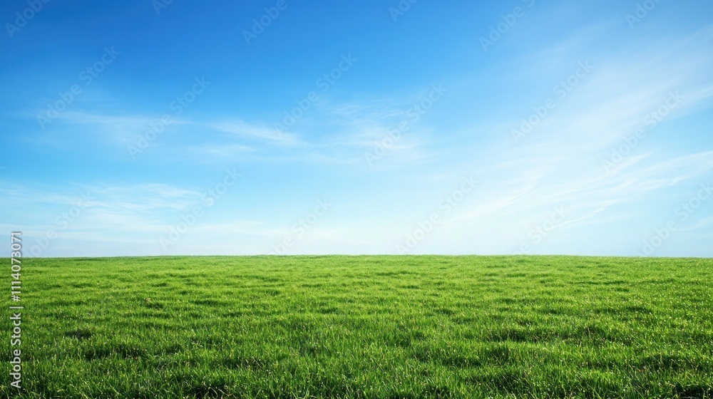 Vibrant Green Grass Field Under a Clear Blue Sky Vibrant Green Grass Field Under a Clear Blue Sky