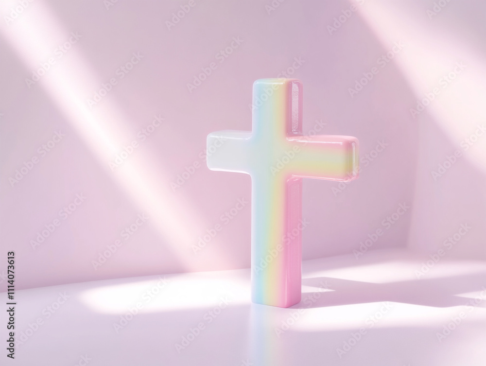 Obraz premium Pastel cross and soft rainbow featuring all s