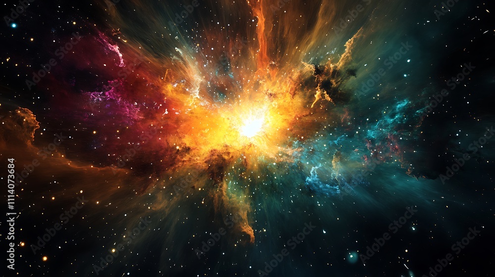 Obraz premium A starburst galaxy with intense regions of light and color in its core