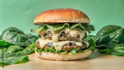 mushroom swiss burger in studio photo shoot
