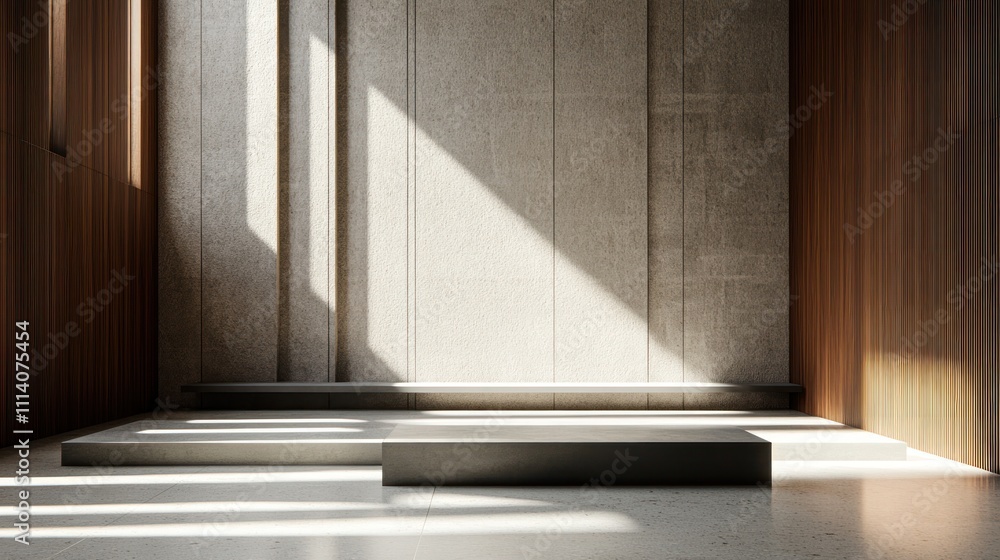 Obraz premium Minimalist Modern Room Interior Design With Concrete And Wood