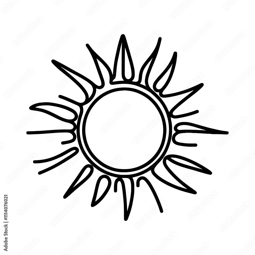Linear sun icon. Black and white image of a hand-drawn sun. Vector illustration Linear sun icon. Black and white image of a hand-drawn sun. Vector illustration