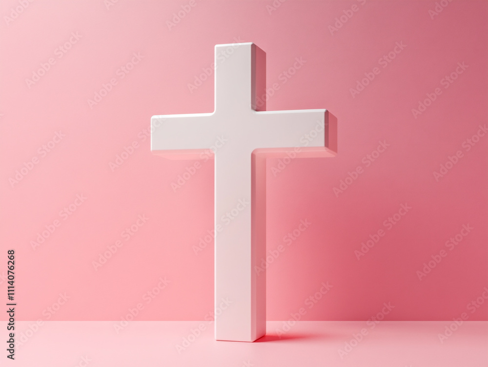 A white cross on a pastel pink background wit A white cross on a pastel pink background wit