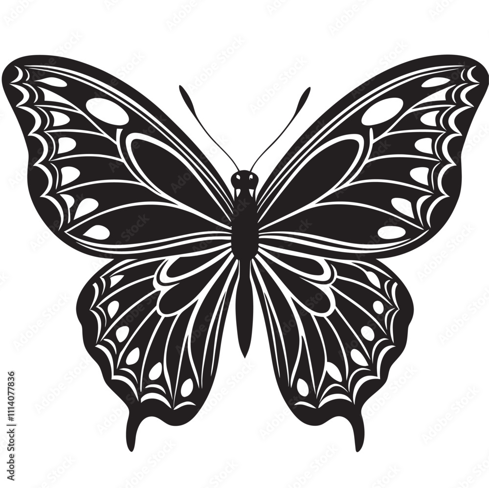 A black silhoutte butterfly linocut vector on a isoleted white background A black silhoutte butterfly linocut vector on a isoleted white background