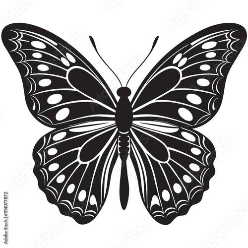 A black silhoutte butterfly linocut vector on a isoleted white background