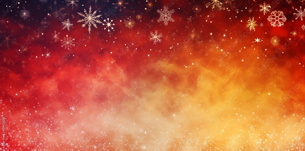 A festive New Year and Christmas background featuring snowflake patterns, glowing stars, and a warm red-to-gold gradient A festive New Year and Christmas background featuring snowflake patterns, glowing stars, and a warm red-to-gold gradient