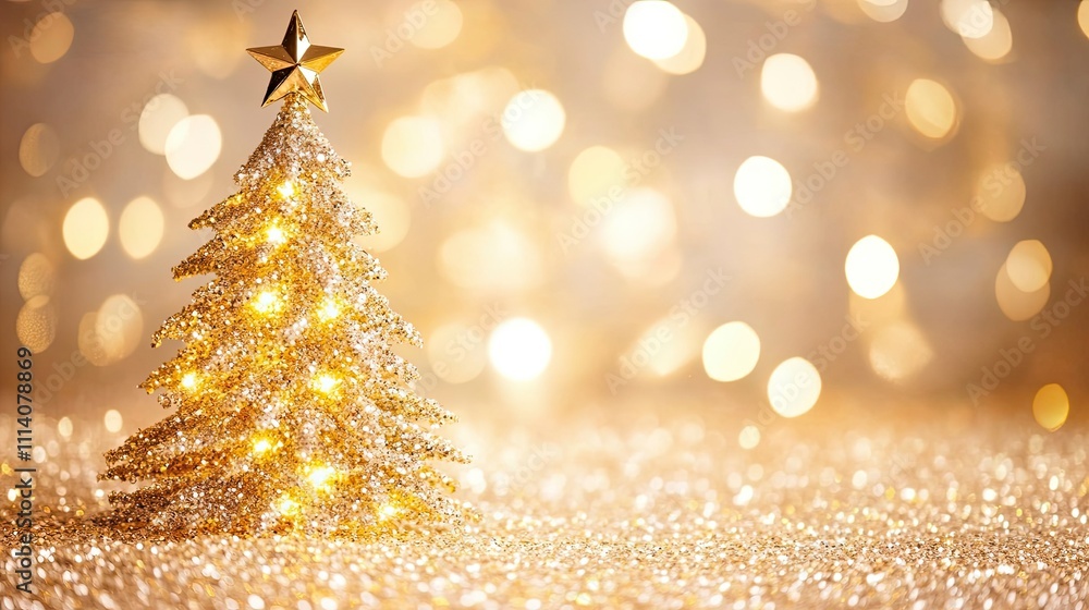 A glowing Christmas tree covered in sparkling lights and gold stars, set against a dreamy, festive bokeh backdrop. A glowing Christmas tree covered in sparkling lights and gold stars, set against a dreamy, festive bokeh backdrop.