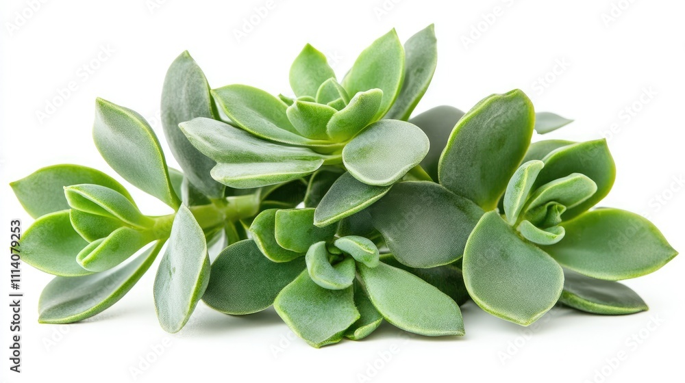 Fototapeta premium A single succulent plant with thick, fleshy leaves, placed on a bright white background.
