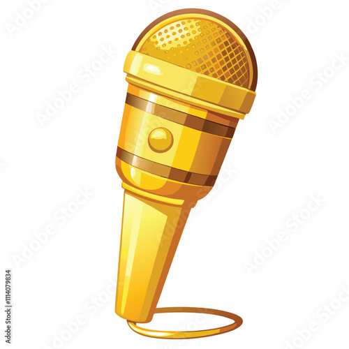 Shiny Golden Microphone – Elegant Design, Perfect for Performances, Isolated on white Background.