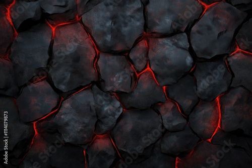 A black and red background with red lava. The lava is flowing and the rocks are jagged