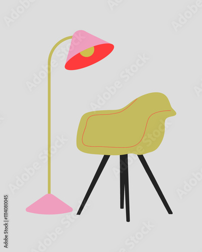 Mid century modern chair and a lamp 