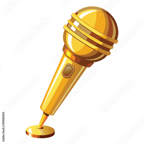 Shiny Golden Microphone – Elegant Design, Perfect for Performances, Isolated on white Background.