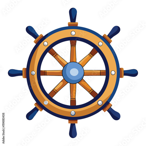 Ship Steering Wheel – Nautical Décor or Maritime Theme, Isolated on White Background.