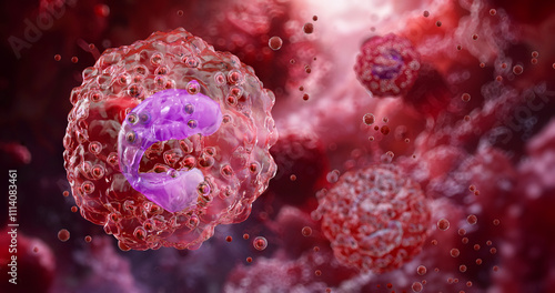 Фотография Eosinophil cell with bilobed nucleus and granules