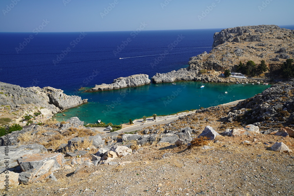 Saint Paul bay , rocky creek with blue water Saint Paul bay , rocky creek with blue water