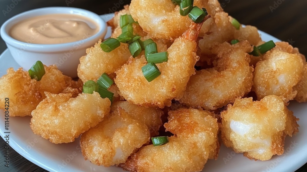 Crispy Shrimp Appetizer with Dipping Sauce and Green Onions Crispy Shrimp Appetizer with Dipping Sauce and Green Onions