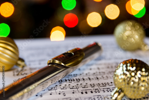 a flute with a christmas tree in the background photo