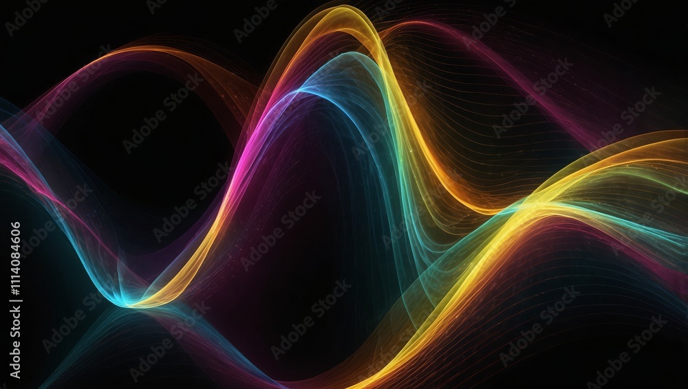 Abstract wave lines pattern dynamic colorful light flowing isolated on black background. concept of music, party, technology, modern Abstract wave lines pattern dynamic colorful light flowing isolated on black background. concept of music, party, technology, modern