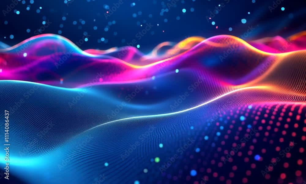 A vibrant digital landscape with flowing waves of color and light. A vibrant digital landscape with flowing waves of color and light.
