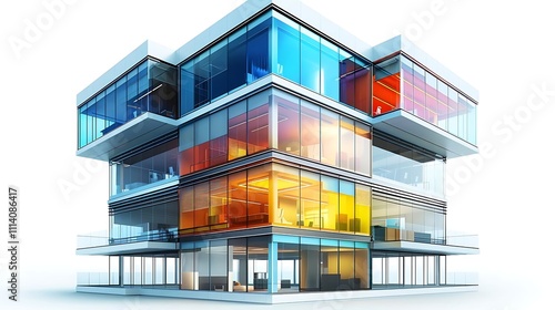 Fototapeta Naklejka Na Ścianę i Meble -  Modern glass cube office building architectural rendering.