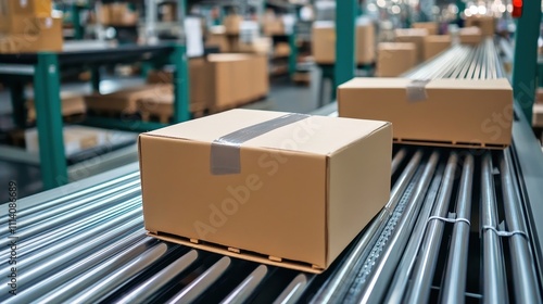 Modern conveyor belt system in a busy warehouse