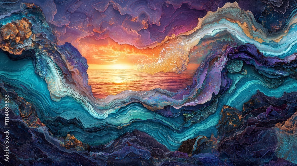 Abstract Seascape with Swirling Colors and Sunset Glow Abstract Seascape with Swirling Colors and Sunset Glow
