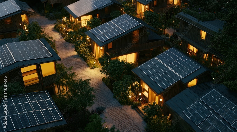 Aerial View of Modern Solar Powered Houses Aerial View of Modern Solar Powered Houses