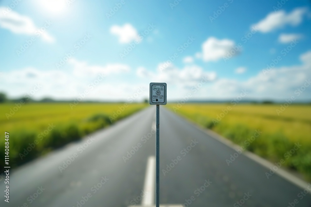 Empty road stretching into the distance with a speed monitoring device installed, emphasizing the importance of safety and adherence to traffic regulations. Empty road stretching into the distance with a speed monitoring device installed, emphasizing the importance of safety and adherence to traffic regulations.