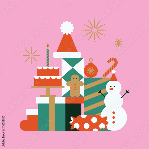 Christmas snowman gift icon vector illustration
