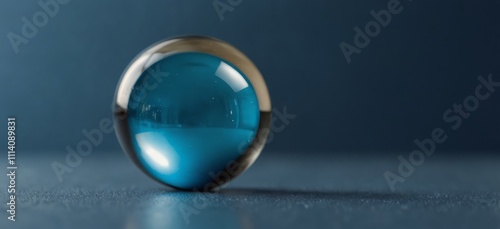 Clear glass ball is sitting on a blue background