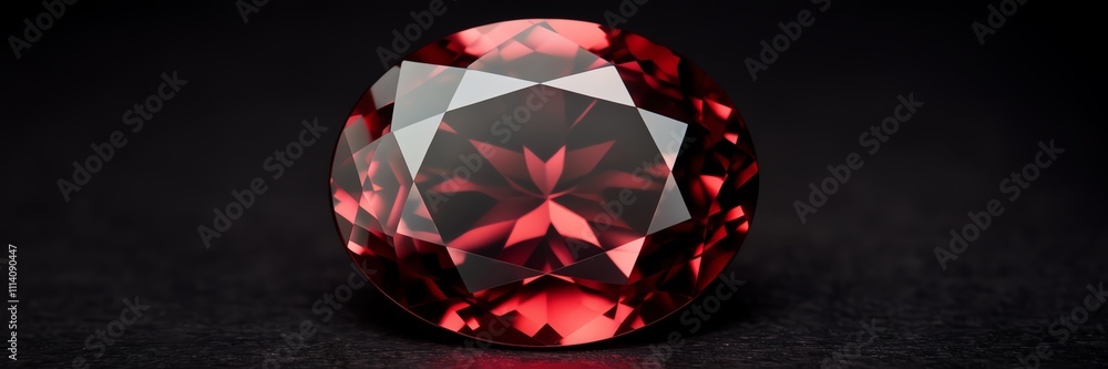 Close-up of a sparkling red gemstone with a dark background.