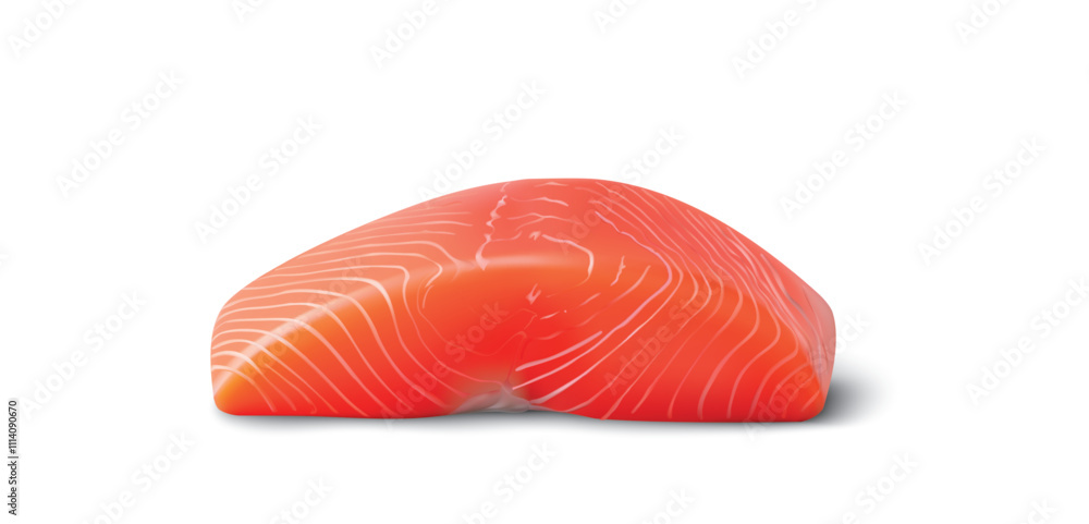 Close-up of a fresh, vibrant raw salmon fillet with visible marbling and smooth texture, isolated on a white background. 3D vector illustration Close-up of a fresh, vibrant raw salmon fillet with visible marbling and smooth texture, isolated on a white background. 3D vector illustration