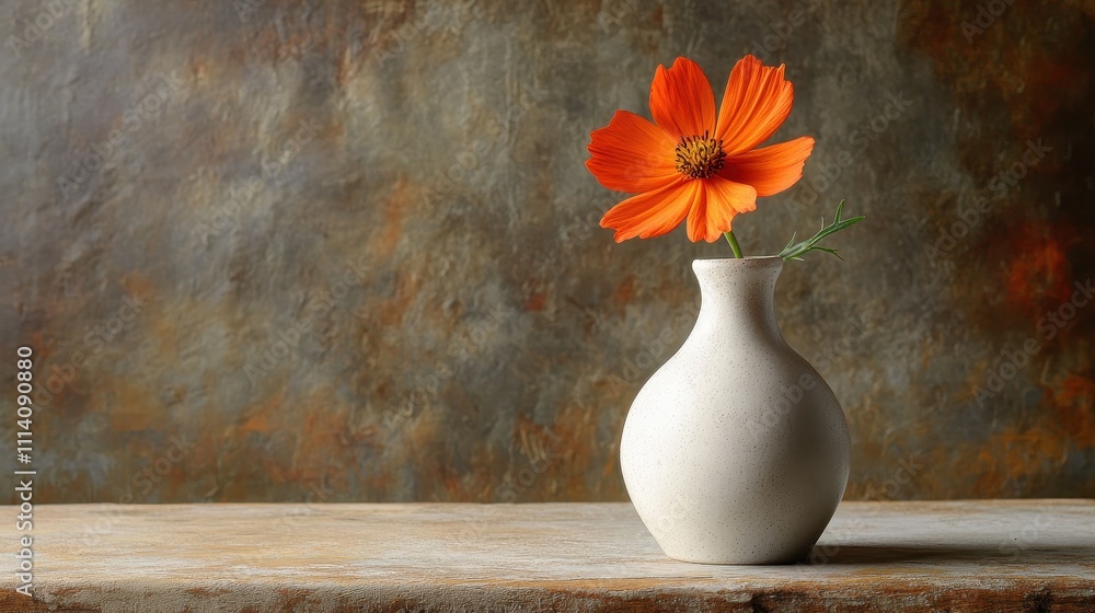A simple yet elegant still life image of a single flower in a white vase A simple yet elegant still life image of a single flower in a white vase