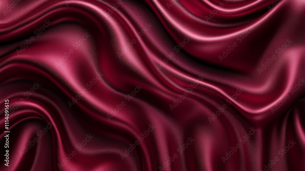 Draped Burgundy Satin Fabric with Smooth, Elegant Waves Draped Burgundy Satin Fabric with Smooth, Elegant Waves
