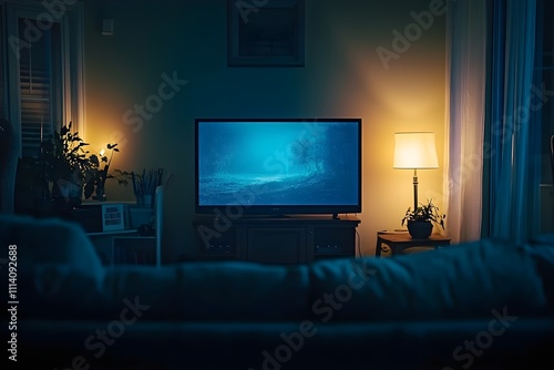 Tv in a dark creepy living room, movie night