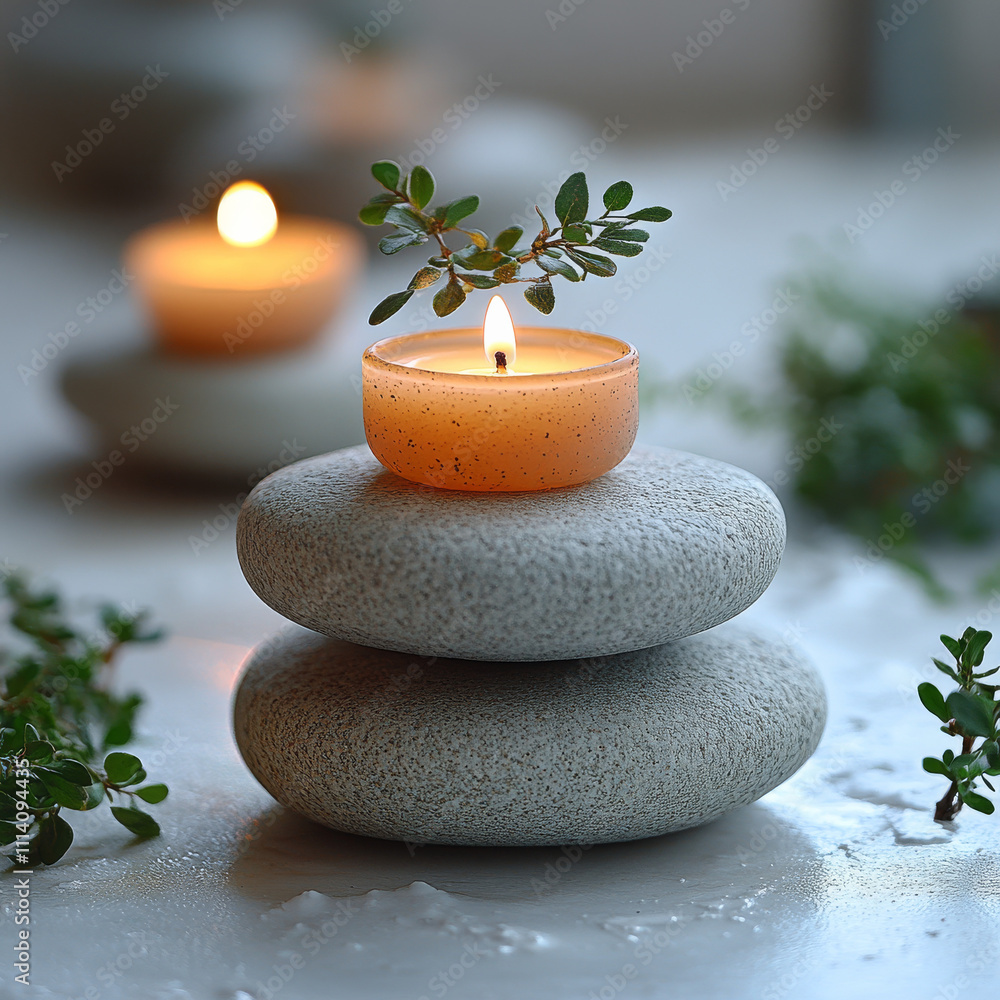 Obraz premium A spa stone setup with a small candle