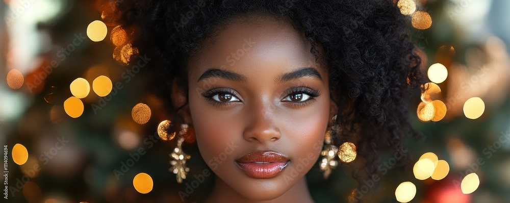 adult african girl christmas tree background portrait shot adult african girl christmas tree background portrait shot