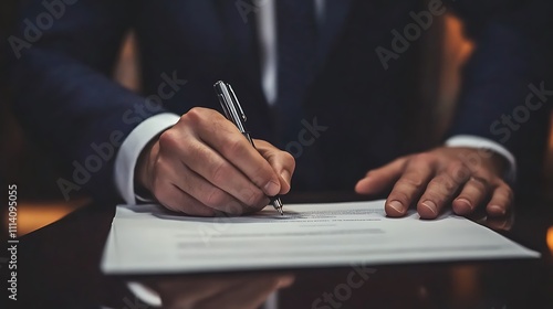 A businessperson signing a partnership agreement