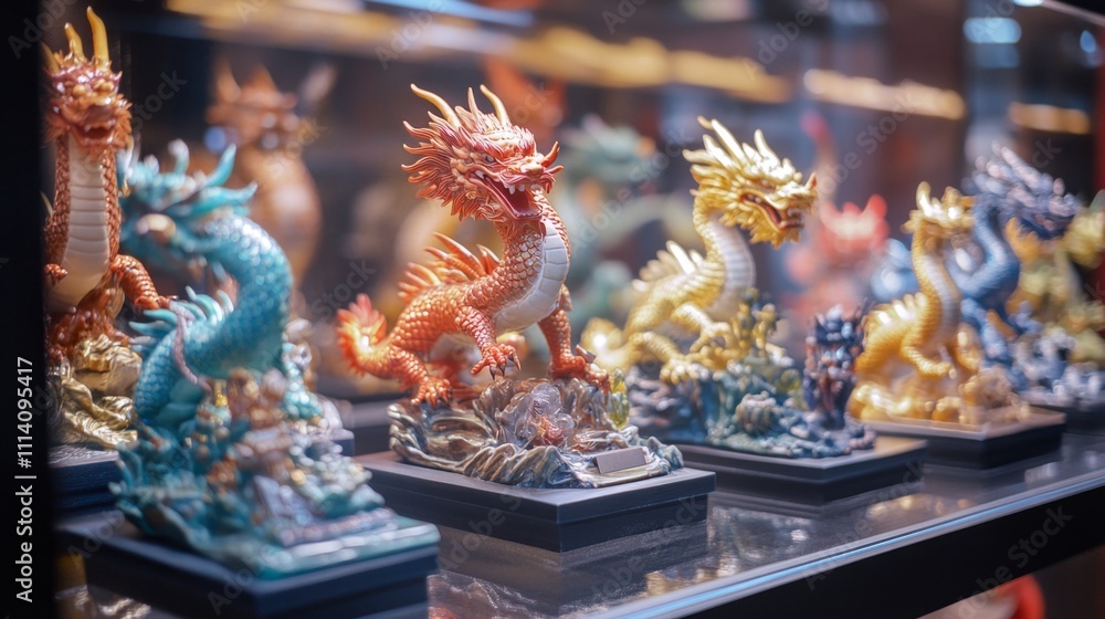 Fototapeta premium Stunning Dragon Figurines in Vibrant Colors