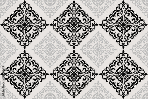 Damask patterns feature intricate, symmetrical motifs inspired by floral or ornamental designs. Often elegant and timeless, they are ideal for clothing, rugs, and home decor.