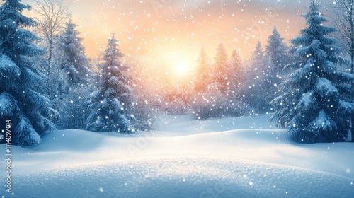 Wallpaper Mural Illustration of a winter landscape covered in snow with glowing light Torontodigital.ca