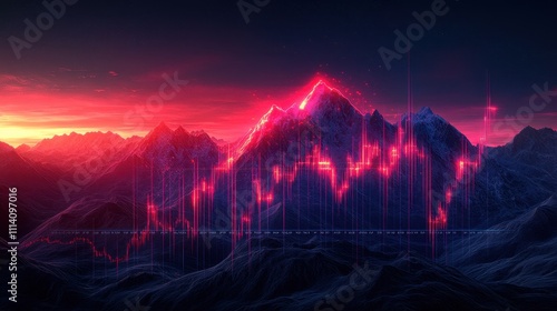 shining bitcoin on a huge mountain chart in the background crypto bullrun photo