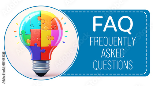 FAQ - Frequently Asked Questions Bulb Colorful Puzzle Piece Blue Circle Text 