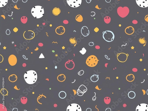 Colorful and cheerful doodle seamless pattern with basic shapes and flat design, perfect for kids or trendy designs, minimalist, basic shapes, trendy