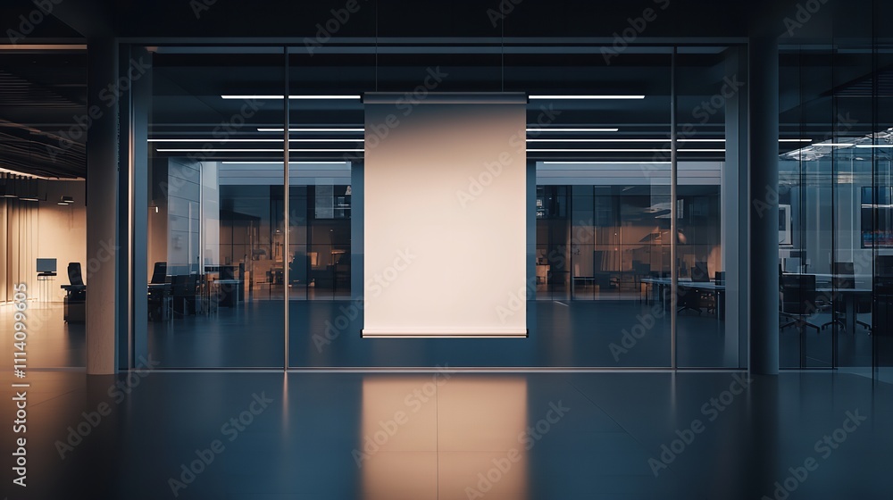 Modern store exterior showcasing a refined design with an elegant blank billboard, perfect for high-end branding and advertisements Modern store exterior showcasing a refined design with an elegant blank billboard, perfect for high-end branding and advertisements