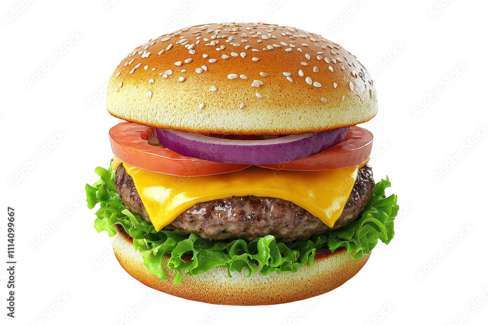 A delicious cheeseburger featuring a sesame seed bun, lettuce, tomato, onion, and melted cheese. A delicious cheeseburger featuring a sesame seed bun, lettuce, tomato, onion, and melted cheese.