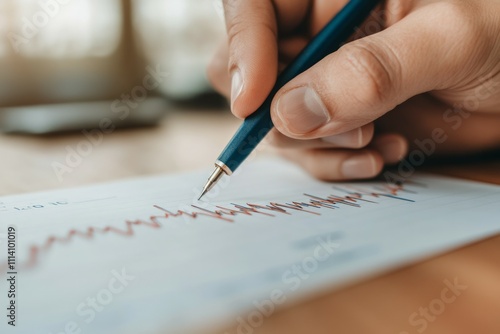 A person drawing trend lines on a stock chart displayed on a touch screen