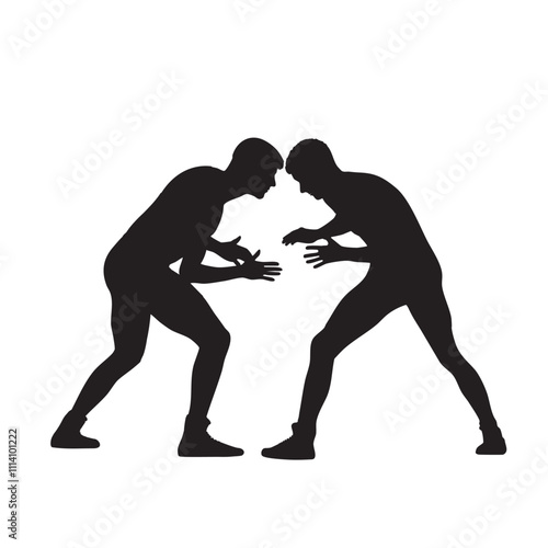 Silhouettes of two male wrestlers