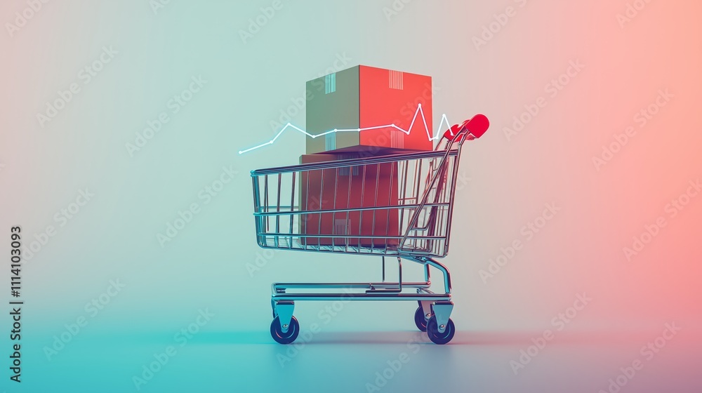 Shopping Cart with Packages and Trend Graph Elements Shopping Cart with Packages and Trend Graph Elements