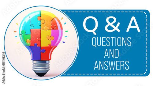 Q And A - Questions And Answers Bulb Colorful Puzzle Piece Blue Circle Text 